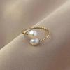 Anillo Cruz de Perla de Agua Dulce de Arroz para Mujer Estilo Francés Moderno Simple Anillo de Metal Abertura Ajustable Joyería de Mano