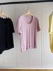 Camiseta de Manga Corta Fina de Algodón Suave con Cuello en U Francés Adelgazante para Mujer, Disponible para Dropshipping