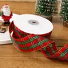 Fita Decorativa Xadrez Verde e Vermelho com Borda Dourada de Natal Feita à Mão DIY Fita para Embalagem de Presente Bolo Laço Fita Decorativa