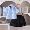 Comercio Exterior Transfronterizo Verano Europeo y Americano Estilo Universitario Traje para Niñas Camisa con Solapa y Lazo para Niños Falda Plisada Falda