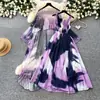 Vestido Estampado Estilo Resort Francés para Mujer, Mangas Tres Cuartos, Ceñido a la Cintura, Conjunto de Dos Piezas Adelgazante, Ropa de Trabajo Elegante de Verano con Perlas