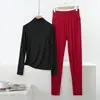 Conjunto Casual de Dos Piezas para el Hogar, Holgado, Talla Grande, Modal Delgado, para Primavera y Otoño, con Cuello Semi Alto, Mangas Largas y Pantalones de Cintura Alta