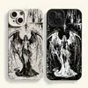Anjo Preto e Branco Adequado para Capa de Celular Apple 16Promax 15 Fofo 13 Transparente 12 Desenho Animado 11 Fofo