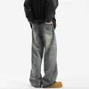 Jeans americano retrô lavado e desgastado masculino estilo primavera e outono 2025 nova marca da moda calças compridas largas de perna reta soltas