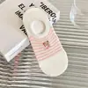Calcetines Tobilleros Bordados de Oso para Mujer, Estilo Delgado de Primavera y Verano, Antideslizantes de Silicona, Talón Antideslizante, Estilo Coreano y Japonés, Calcetines Invisibles Rayados Lindos