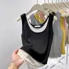 Coletes Femininos Estilo Coreano com Decote U, Cor Contrastante, Falso Duas Peças, Anti-deslizamento, Alça, Roupas de Exterior, Primavera e Verão, Base, Top Sem Manga