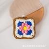 Monedero de lana tejido a mano con entramado de abuela, bolso de crochet para tarjetas, bolso para auriculares, bolso cuadrado con flores, producto terminado al por mayor