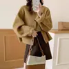 Abrigo Corto de Lana Doble Cara, Nuevo Otoño/Invierno 2025 Estilo Coreano, Suave y de Alta Gama, Elegante Chaqueta de Cachemira Oversize Cuello Redondo para Tallas Pequeñas
