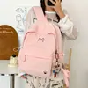 Bolsa de Ombro Dupla Transfronteiriça Casual Artística Mochila de Viagem Feminina Grande Capacidade Cor Sólida Versátil Simples Mochila Estudantil