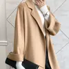 Casaco clássico de outono e inverno com padrão ondulado para mulheres, estilo roupão grande, com cintos, emagrecedor, casaco de lã dupla face, versão solta oversized