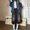 Jeans Negros Grises Cortos para Mujer Tendencia Combinan con Todo Nuevos Holgados Casuales Overoles Pantalones Medianos de Cinco Puntos Rectos Cortos