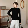 Ropa interior térmica para mujer 2026 Nuevo Otoño Temprano Cálida Calefacción Manga Larga Camiseta Delgado Color Café Cuello Medio Alto