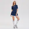 Caijue Ropa de Tenis Ropa de Golf Conjunto para Mujer Verano Manga Corta Solapa Cremallera Top Falda Plisada de Cintura Alta Conjunto de Dos Piezas