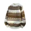 Suéter de tricô jacquard com padrão de losangos e gola redonda, novo para outono/inverno, uma peça básica estilosa e casual para homens jovens