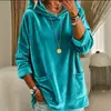 2026 Moda feminina europeia e americana Amazon site independente moletom com capuz de veludo com bolsos, comprimento médio, solto, blusa de manga comprida