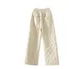 Calça Feminina Acolchoada de Algodão 25 Inverno Novo Cintura Elástica Linho Quente Perna Larga