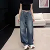 Jeans Americano Retrô Azul Reto Solto Feminino Calça Longa de Caimento Largo Perna Larga 2026 Popular Novo Estilo