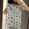 Pijama de cuadros azules Mimi Ji para niña y mujer, conjunto de verano de manga corta y shorts, se puede usar afuera como ropa de casa