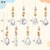 Pingente apanhador de sol de cristal estilo nórdico com contas de madeira, móbile de vento com luz e sombra arco-íris feito à mão, presente de decoração para casa