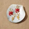 Aretes Colgantes Wanxing Estilo Europeo y Americano Acero Inoxidable Chapado en Oro de 18K con Pedrería y Esmalte de Goteo Animal Marino para Mujer, Venta al por Mayor Transfronteriza para Fiestas