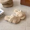 Nuevas Pantuflas de Peluche Teddy para Niñas Otoño/Invierno 2026, Pantuflas de Moda de Lana de Cordero con Suela Plana para Exteriores, de Una Sola Tira