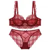 Conjunto de Ropa Interior de Encaje Transfronterizo para Mujer Estilo Pura Pasión Sujetador Push-Up Sexy Rojo Transpirable Delgado Talla Grande