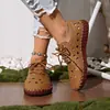 Nuevos Zapatos Perforados Transfronterizos 2026 con Suela de Goma, Piel Suave Cosida a Mano, Diseño Hueco, Zapatos Casuales Planos con Cordones para Mujer