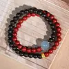 Pulsera de Bolas de Incienso Doble Círculo 6mm para Hombres y Mujeres, Estilo Diseñador de Lujo Ligero, Pulsera de Hilo de Bolas Redondas de Incienso, Joyería de Mano Vintage
