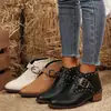 Botas Curtas com Rebites de Tamanho Grande para Mulheres, Estilo Europeu e Americano Outono 2026, Bico Fino, Salto Bloco, Chelsea Boots com Fivela de Cinto