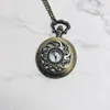 Nuevo reloj de bolsillo vintage bronce flor espiral hueco personalizado cuarzo reloj de cadena conmemorativo de viaje