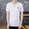 Camiseta de Manga Corta Transfronteriza para Hombre, Nueva Tendencia de Verano Versátil Casual de Seda de Hielo para Hombre con Cuello Redondo de Manga Media