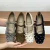 Zapatos Mary Jane de lunares estilo francés para mujer, zapatos de otoño poco profundos con lazo, dulces zapatos cuadrados para aumentar la altura