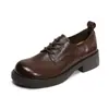 Zapatos de mujer de cuero genuino estilo británico para combinar con faldas, suela blanda, cómodos para el trabajo, con cordones, de tacón bajo, versátiles para el trayecto diario, zapatos de corte bajo de una sola pieza