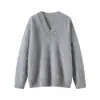 Suéter de Punto Grueso Color Sólido Jersey de Cachemir Cepillado Cuello en V para Mujer Verde Suave Puro Talla Única
