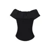 Camiseta Rosa con Volantes de un Solo Hombro, Hueso de la Clavícula Expuesto, Manga Corta, Estilo Francés, Top de Verano Atmosférico para Mujer, Corte Ajustado