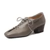 Estilo Britânico~ Cadarço Casual Salto Grosso Couro Decotado Sapatos 2026 Outono Novo Elegante Sapatos Femininos Franceses