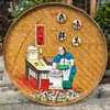 Cesta de bambú tejida a mano pintada a mano cesta para aventar pintura decoración de restaurante pintura de pared de granja hotel casa de huéspedes habitación privada compartimento pared de fondo decoración colgante
