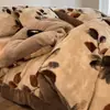 Juego de Ropa de Cama de Cuatro Piezas de Peluche de Piel de Conejo con Estampado de Leopardo Maillard Cubre Duvet de Felpa de Coral de Leche Grueso para Invierno Sábana Cálida Ropa de Cama