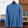 Suéter de punto base de lana simple de color liso con cuello medio alto para hombre, engrosado de cachemira, otoño e invierno, venta al por mayor