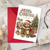 Cartão de Boas Festas de Natal com Ovelhinha Fofa e Árvore de Natal, com Envelope, Mensagem de Bênção para o Feriado, Convite, Cartão de Cumprimentos para Presente