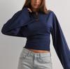 Europeu e Americano Transfronteiriço 2025 Novo Outono Roupas Femininas Amazon Elegante Cor Pura Gola Redonda Manga Longa Cintura Top Casual