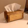 Caixa de Lenços Retrô de Rattan para Sala de Estar, Hotel, Mesa de Centro, Casa e Pousada, Caixa de Lenços Decorativa de Madeira Estilo Vintage de Alta Qualidade