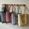 Fábrica de Bolsas Ecológicas Bolso Cruzado de Hombro de Doble Cara Estilo Coreano Rayado Personalizado Bolso de Lona Bolso de Lona Grueso de Tela de Moda Práctico
