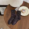 Nuevos calcetines de otoño e invierno hasta la pantorrilla, esquema de color gris, con detalles de lazo, patrones de cuadros, rayas y lunares estilo coreano, versátiles para varios atuendos