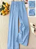 Site Independente Transfronteiriço Europeu e Americano Novo Calça Feminina de Cor Sólida Solta Casual Cintura Elástica Wide-Leg Flare
