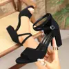 Sandalias de Moda con Tacón Grueso y Tacón Alto, Estilo Nuevo Invierno 2025, con Punta Descubierta (Peep-Toe), Gamuza, Hebilla, Directo del Fabricante, Exportación Transfronteriza, Calzado para Mujer