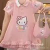 Vestido de Princesa de Verão para Meninas 2026 Novo Estilo Infantil Doce Desenho Animado Gato KT Gola Polo Vestido Moderno