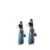 Jeans Americano Retrô Rasgado Plus Size para Mulheres, Novo Estilo Outono Inicial 2026, Design de Rua Tendência, Calça de Cintura Baixa Comprimento Total