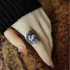 Anillo de Plata Pura Grabado a Mano de los 12 Signos del Zodiaco, Anillo Estilo Nuevo Chino Vintage Estilo Nacional, Anillo Abierto Ajustable