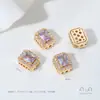 Fuerte retención de color oro de 14 quilates incrustado circonita redonda gota de agua geométrica porosa cuentas doble fila DIY hecho a mano accesorios de cuentas